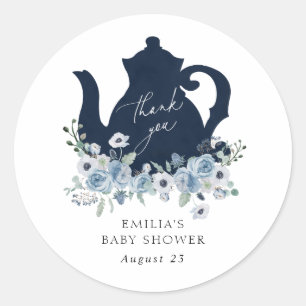 Time for Tea Blue Baby Shower Thank you Gift Tags