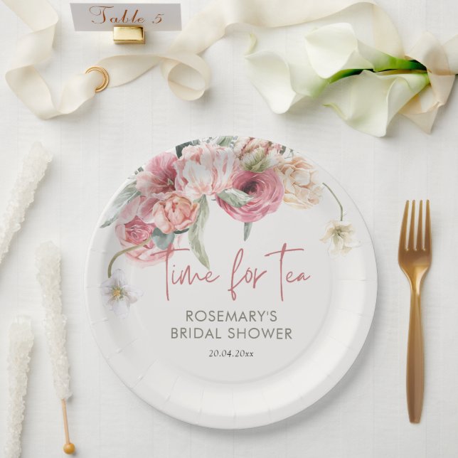 Time For Tea Boho Floral Bridal Shower Paper Plate (Wedding)