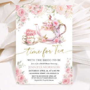 Time for Tea Bridal Shower Floral Pink Elegant Invitation