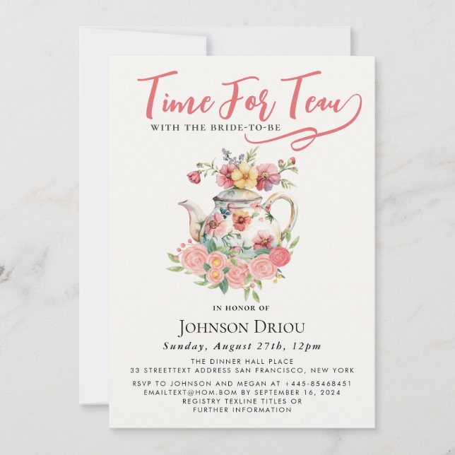 Time For Tea Bridal Shower Party Invitation (Front)