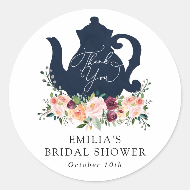 Time for Tea Bridal Shower Thank you Classic Round Sticker (Front)