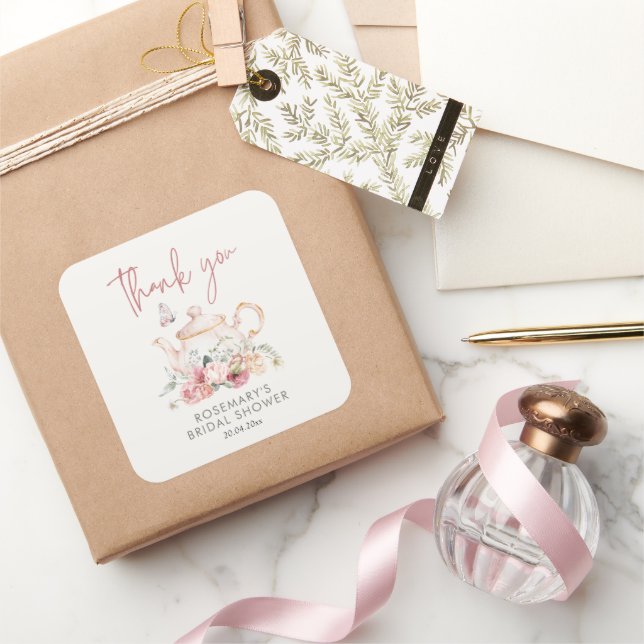 Time For Tea Bridal Shower Thank You Square Sticker (Gifting)