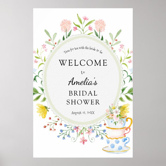 Time for Tea Bridal Shower Wildflower Welcome Foam Poster (Front)