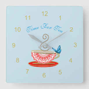 Time For Tea Cute Square Wall Clock