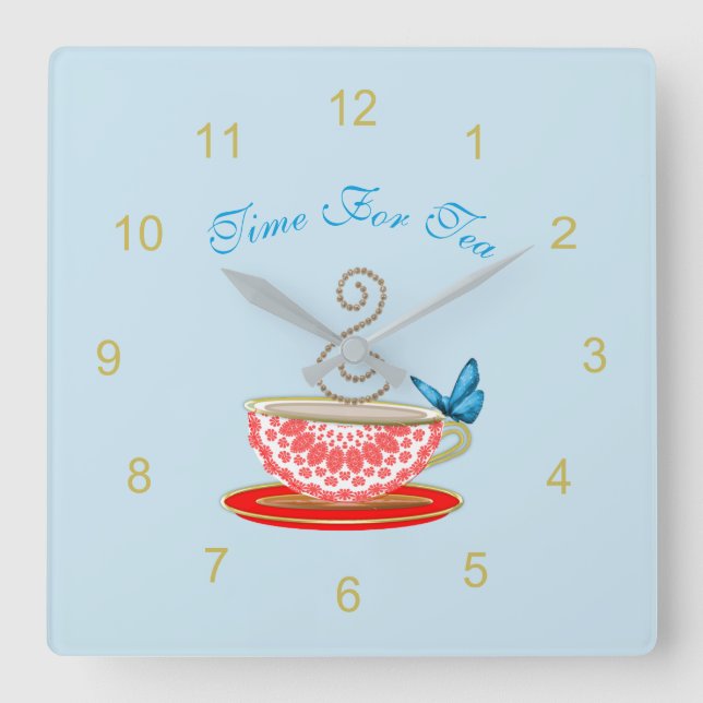 Time For Tea Cute Square Wall Clock (Front)