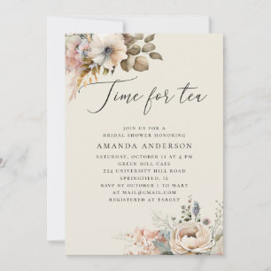 Time for tea. Elegant boho floral bridal shower Invitation