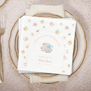 Time For Tea Elegant Floral Tea Party Baby Shower Napkin
