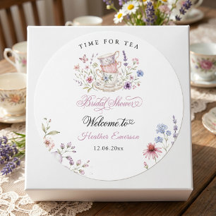 Time for Tea Elegant Teacup Purple Watercolor Classic Round Sticker