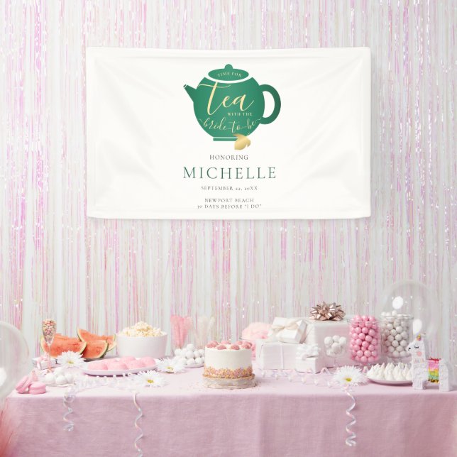 Time for Tea Emerald Gold Bridal Shower Backdrop Banner (Party)