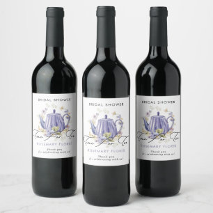 Time For Tea Purple Teapot Bridal Shower Wine Label