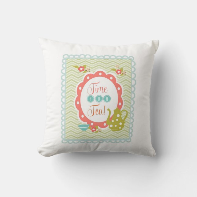 Time for Tea Throw Pillow (Front)