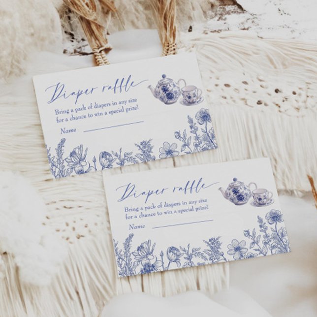Time For Tea Toile Baby Shower Diaper Raffle Enclosure Card (Creator Uploaded)