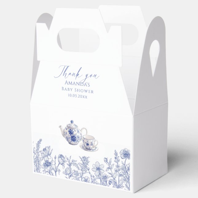 Time For Tea Toile Baby Shower  Favor Box (Opened)