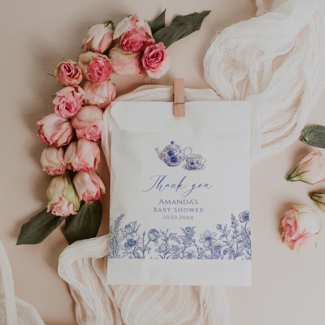 Time For Tea Toile baby Shower  Favour Bag (Creator Uploaded)