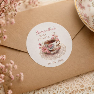 Time for tea vintage floral teacup baby shower classic round sticker