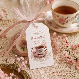 Time for tea vintage floral teacup baby shower gift tags