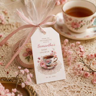Time for tea vintage floral teacup baby shower gift tags