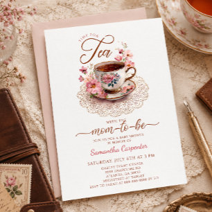 Time for tea vintage floral teacup baby shower invitation