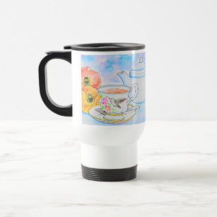 Time for Tea Watercolor Painting Travel Mug