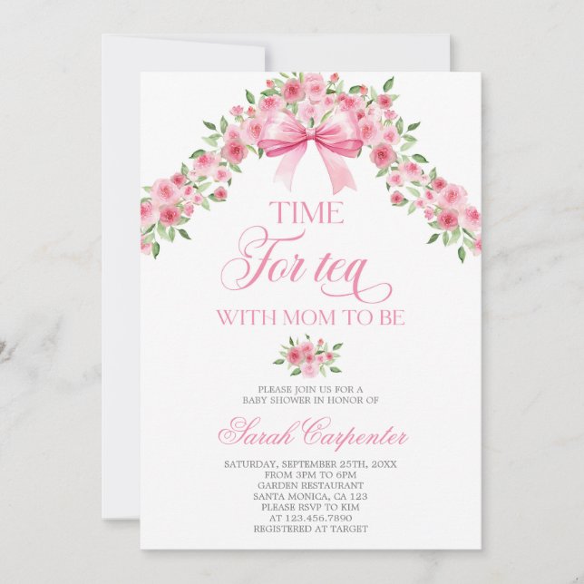 Time for tea with mom to be baby shower girl invitation (Front)