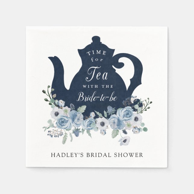 Time for Tea with the Bride to Be Blue Napkin (Front)