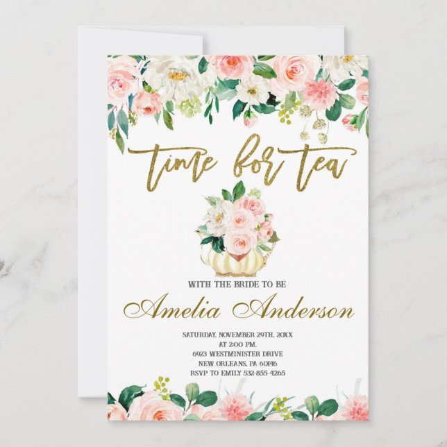 Time for Tea with the Bride to Be, Bridal Shower Invitation (Front)