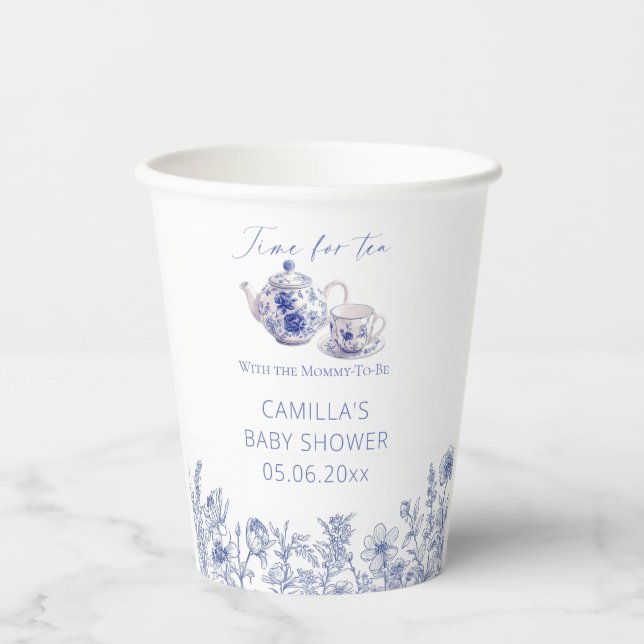 Time For Tea With The Mommy To Be Toile Shower Paper Cups (Front)