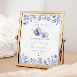 Time For Tea With The Mommy To Be Toile Welcome Poster