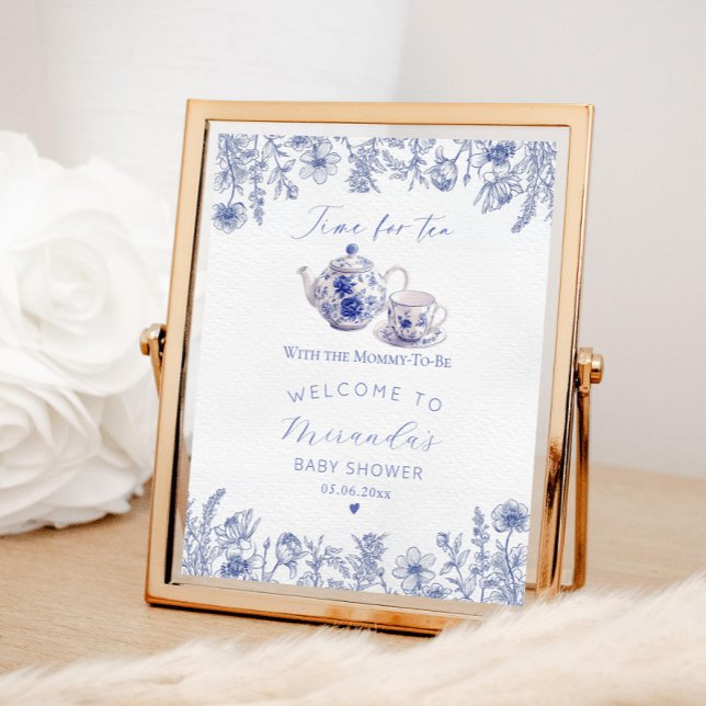 Time For Tea With The Mommy To Be Toile Welcome Poster (Creator Uploaded)