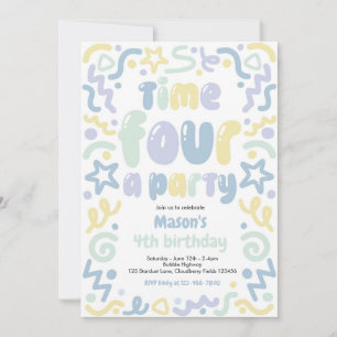 Time Four A Party Confetti Balloon 4th Birthday Invitation