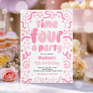 Time Four A Party Confetti Balloon 4th Birthday  Invitation