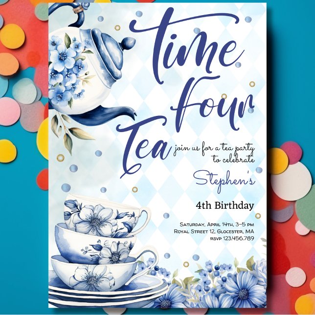Time four tea, fourth birthday for kids invitation (Creator Uploaded)