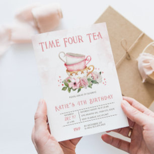 Time Four Tea Teacups Theme Birthday Invitation
