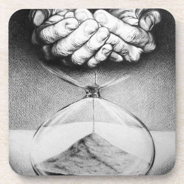 Time Hourglass hands Pencil drawing Surreal art Coaster (Front)