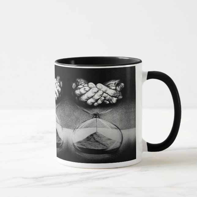 Time Hourglass hands Pencil drawing Surreal art Mug (Right)