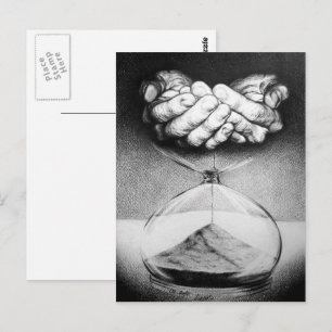 Time hourglass hands Pencil drawing Surreal art Postcard