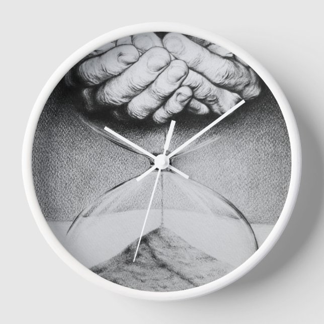 Time Hourglass hands Pencil drawing Surreal art Wall Clock (Front)