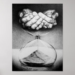 "Time" hourglass pencil drawing poster