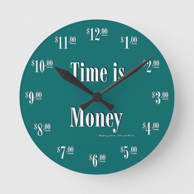 Time is Money Clock - White text on green (Front)