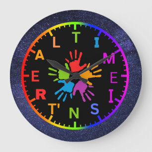 Time Isn't Real psychedelic clock/starry border Large Clock