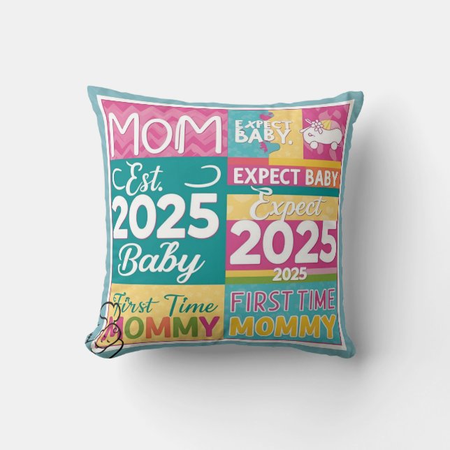Time Mommyhood: Mom Est. 2025 Keepsake Throw Pillow (Front)