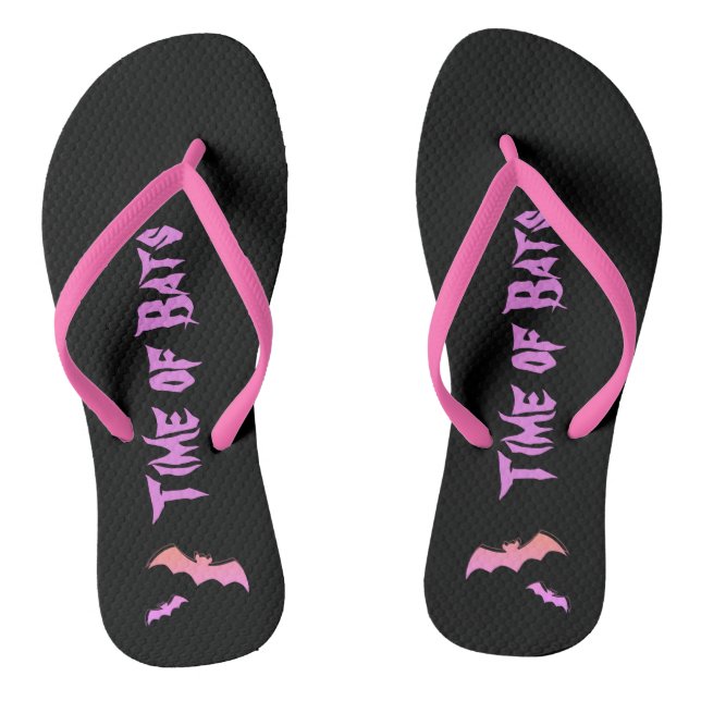 Time of Bats - Pink & Purple Abstract Pop Art Flip Flops (Footbed)