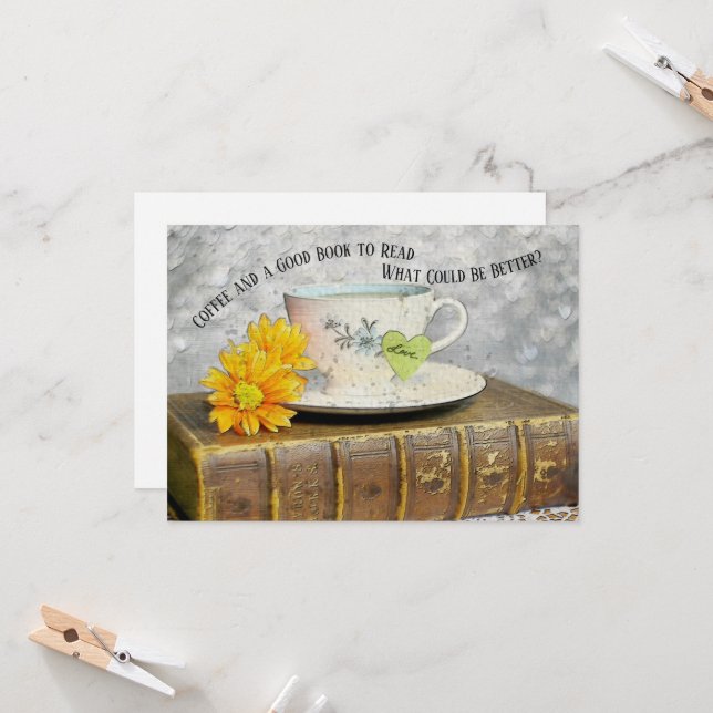 Time Off Vacation Coffee and a Good Book to Read Card (Front/Back In Situ)