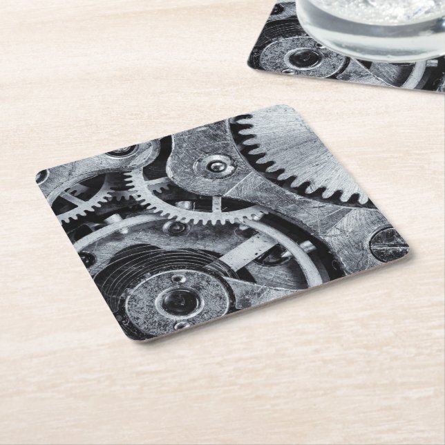 Time Piece Mechanics Square Paper Coaster (Angled)