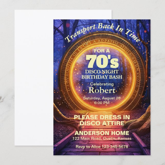 Time Portal 70s Disco Night Birthday Party Invitation (Front/Back)