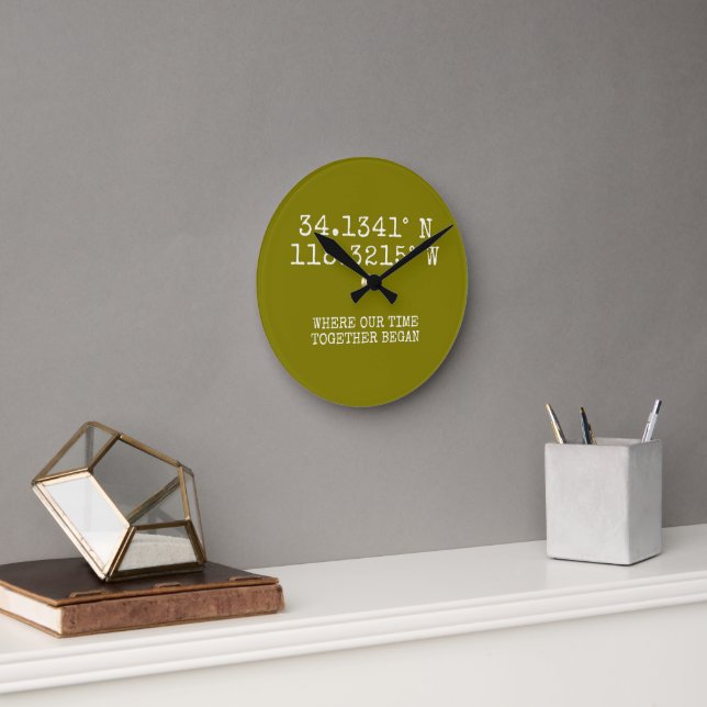 Time Spent Together GPS Coordinates Personalized Round Clock (Office)