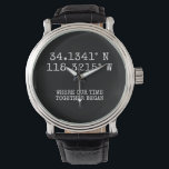 Time Spent Together GPS Coordinates Personalized Watch<br><div class="desc">GPS coordinates personalized watch from Ricaso - change text to suit your needs. You can find your personalized GPS coordinates by searching online, if possible it is best to copy and paste the result. A perfect way to mark your time spent together and a reminder of where it all began....</div>