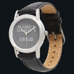 Time Spent Together GPS Coordinates Personalized Watch<br><div class="desc">GPS coordinates personalized watch from Ricaso - change text to suit your needs. You can find your personalized GPS coordinates by searching online, if possible it is best to copy and paste the result. A perfect way to mark your time spent together and a reminder of where it all began....</div>