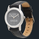 Time Spent Together GPS Coordinates Personalized Watch<br><div class="desc">GPS coordinates personalized watch from Ricaso - change text to suit your needs. You can find your personalized GPS coordinates by searching online, if possible it is best to copy and paste the result. A perfect way to mark your time spent together and a reminder of where it all began....</div>