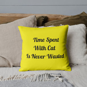 Time Spent With Cat Personalized Bright Yellow Throw Pillow